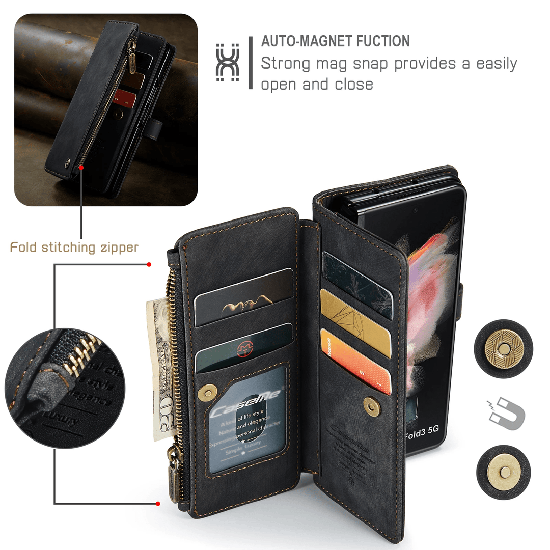 Zipper Leather Wallet Case For Samsung Z Fold