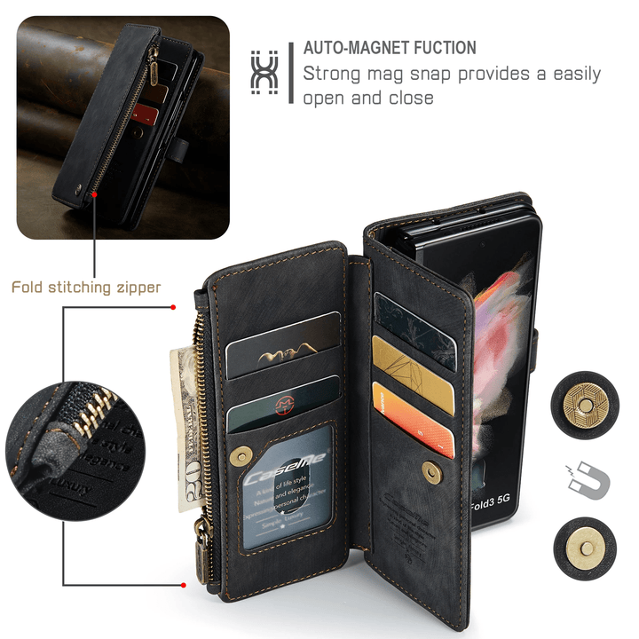 Zipper Leather Wallet Case For Samsung Z Fold