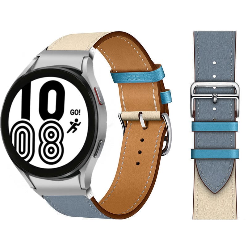 Leather Watch Band For Samsung Cream & Baby Blue / Galaxy Watch4 (40mm & 44mm) DX021014S23&DX021092401