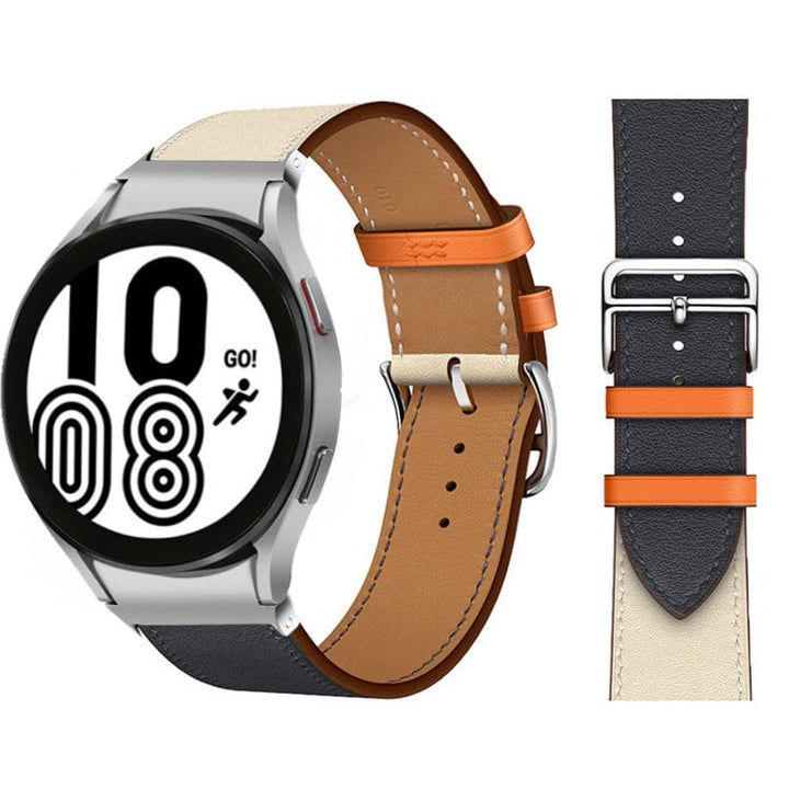 Leather Watch Band For Samsung Black & Cream / Galaxy Watch4 (40mm & 44mm) DX021014S09&DX021092401