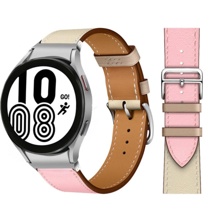 Leather Watch Band For Samsung Pink & Cream / Galaxy Watch4 (40mm & 44mm) DX021014S10&DX021092401