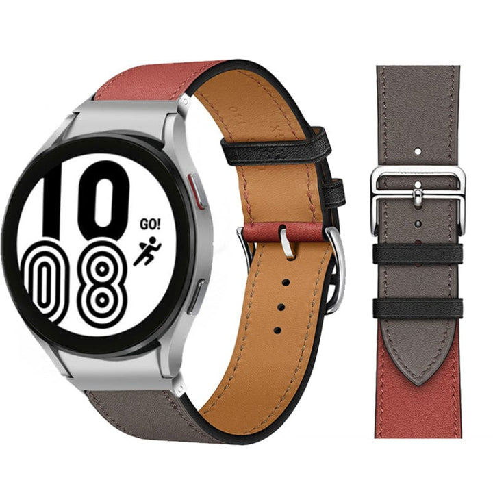 Leather Watch Band For Samsung Red & Gray / Galaxy Watch4 (40mm & 44mm) DX021014S15&DX021092401