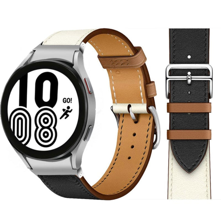 Leather Watch Band For Samsung Dirty White & Black / Galaxy Watch4 (40mm & 44mm) DX021014S16&DX021092401