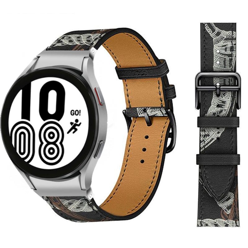 Leather Watch Band For Samsung Printed Black / Galaxy Watch4 (40mm & 44mm) DX021014S18&DX021092401