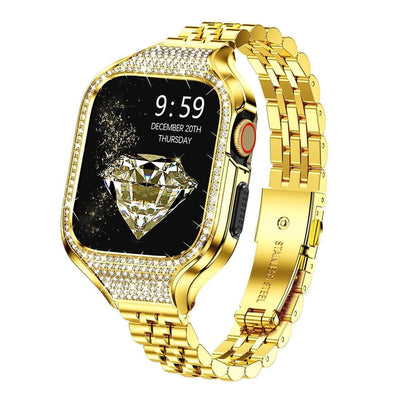 Slim Stainless Steel Watch Band With Rhinestone Shockproof Case
