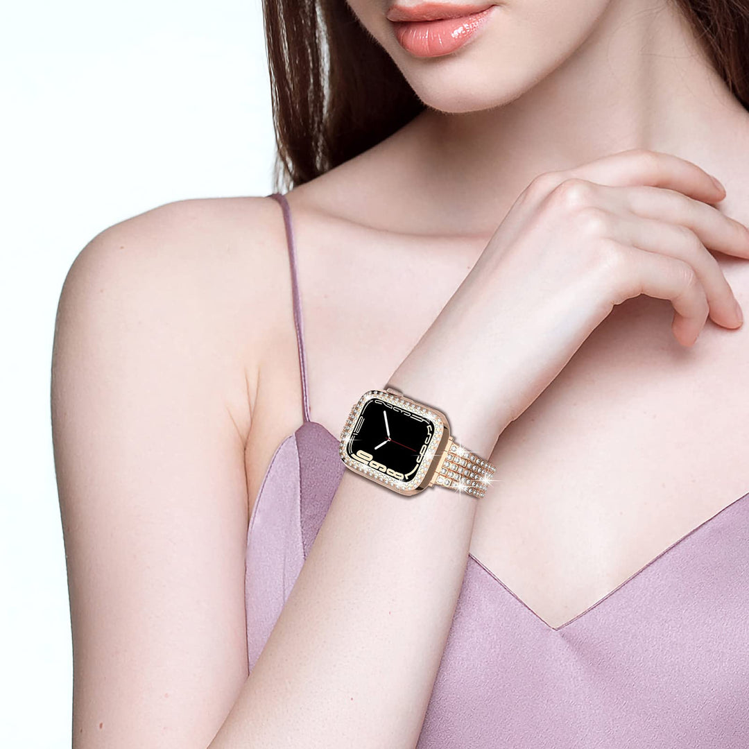 Rhinestone Stainless Steel Watch Band With Case