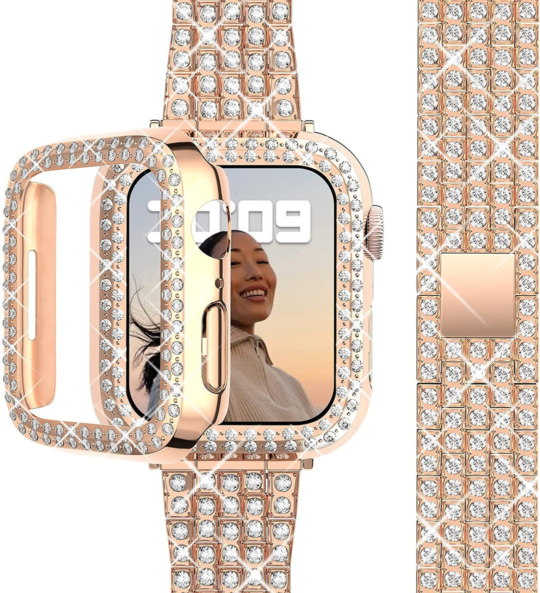 Rhinestone Stainless Steel Watch Band With Case