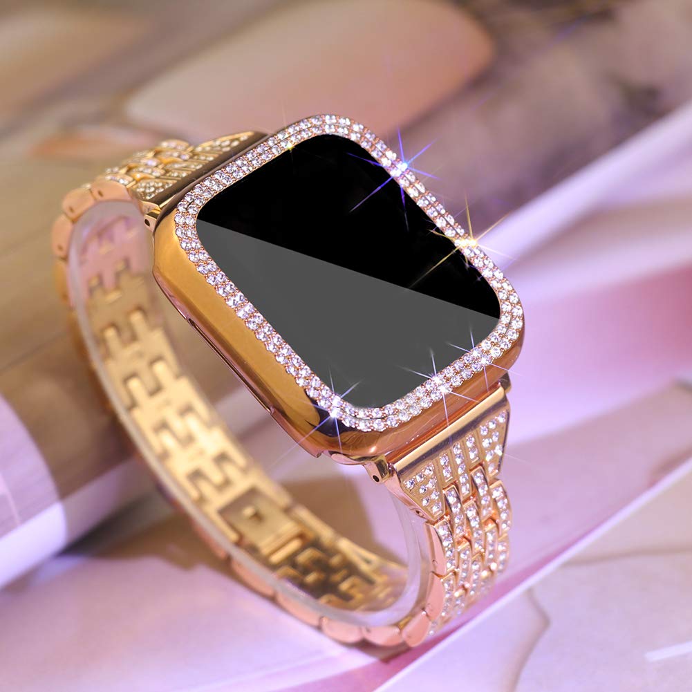 Rhinestone Stainless Steel Watch Band With Case