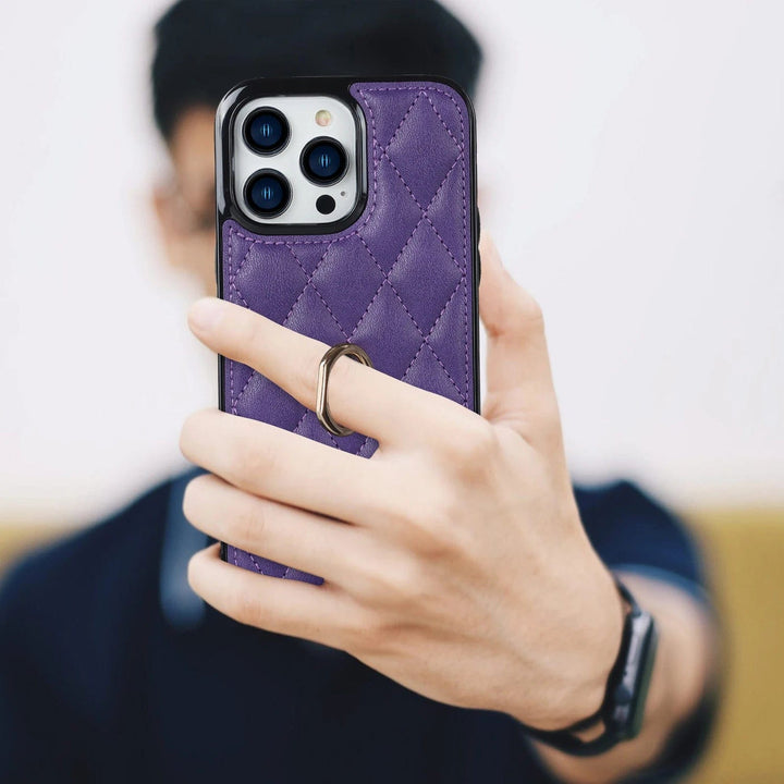 Classic Leather Case With Ring Grip For Samsung