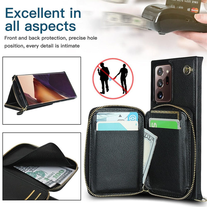 Leather Wallet Case With Lanyard For Samsung Note