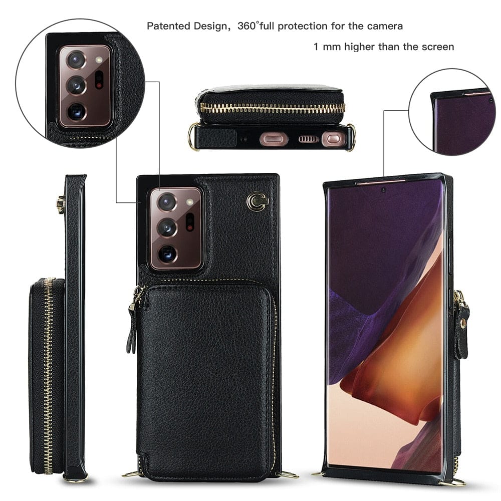 Leather Wallet Case With Lanyard For Samsung Note