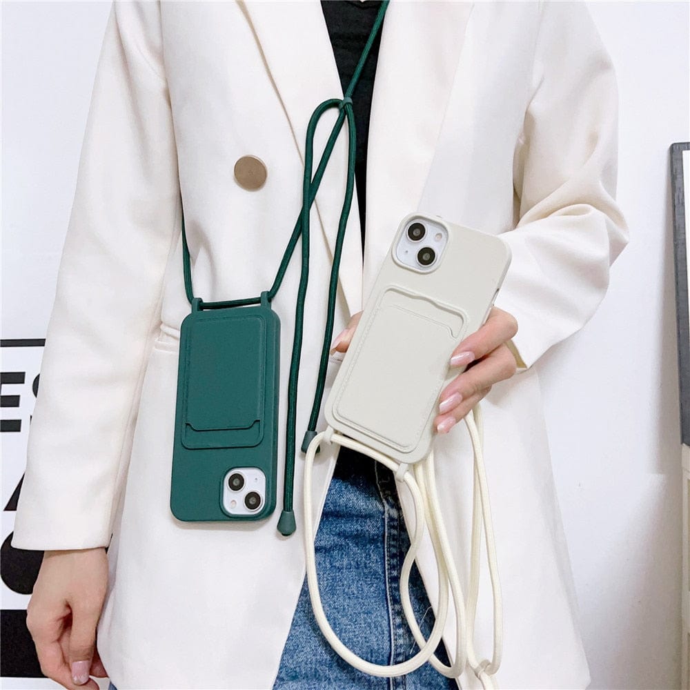 Silicone Crossbody Cardholder Case For iPhone Apple Phone Cover