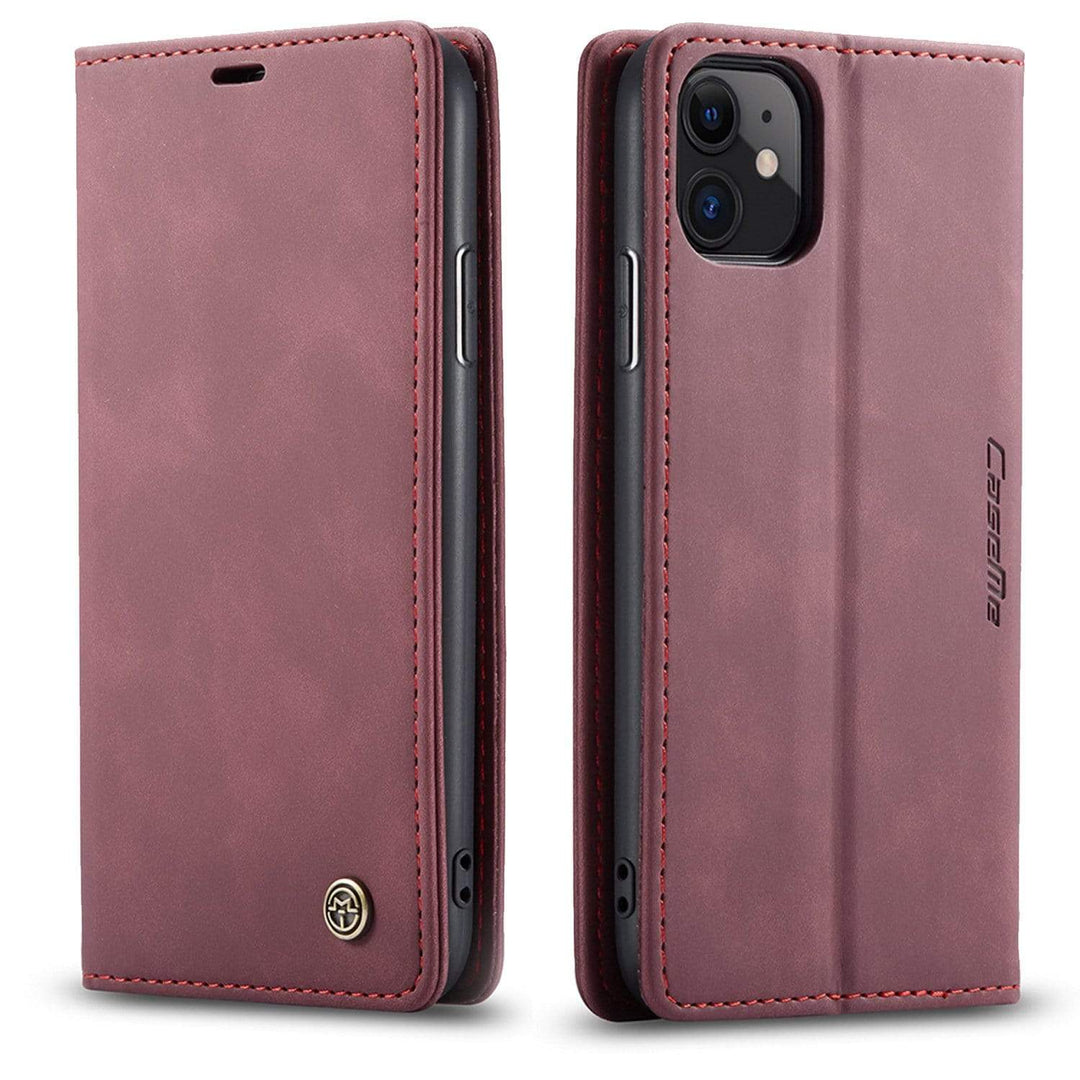 Leather Phone Wallet Case iPhone 14 Plus / Wine Red CM20230301-09-iPhone 14 Plus-Wine