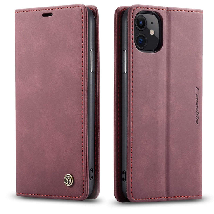 Leather Phone Wallet Case iPhone 14 Plus / Wine Red CM20230301-09-iPhone 14 Plus-Wine