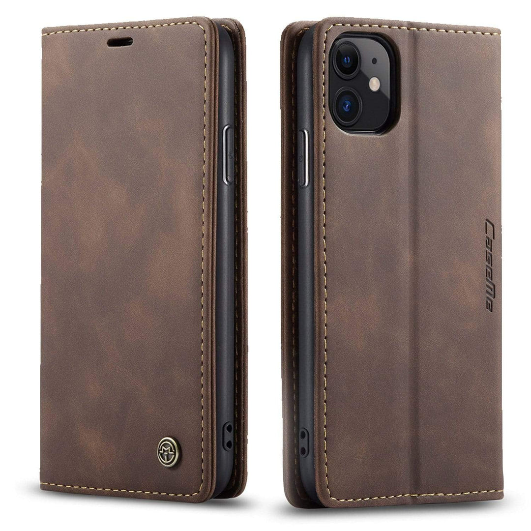 Leather Phone Wallet Case iPhone 14 Plus / Coffee CM20230301-09-iPhone 14 Plus-Coffee