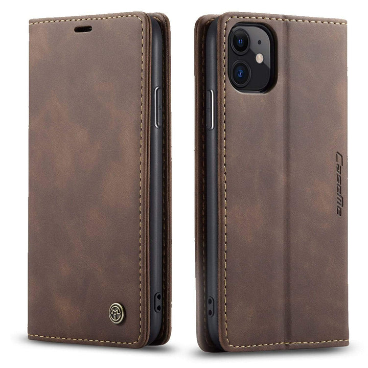 Leather Phone Wallet Case iPhone 14 Plus / Coffee CM20230301-09-iPhone 14 Plus-Coffee