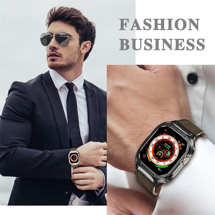 Leather Watch Band With Shockproof Case