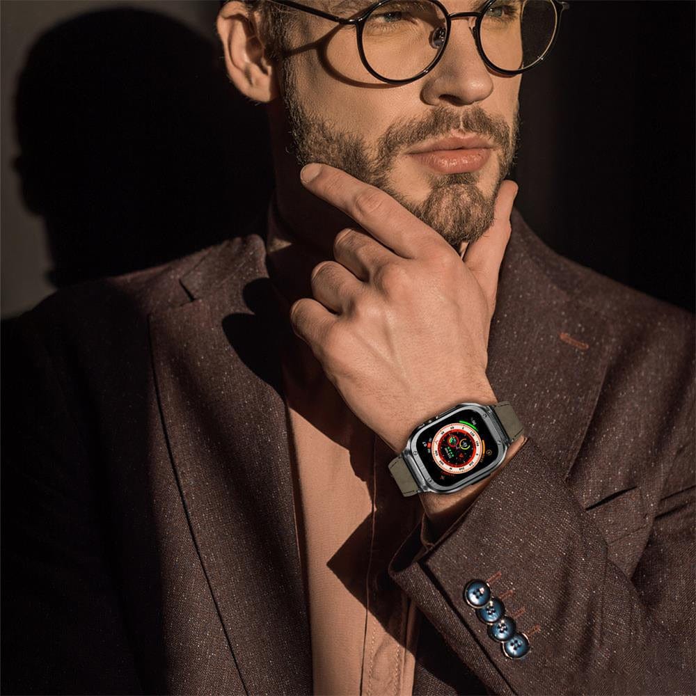 Leather Watch Band With Shockproof Case