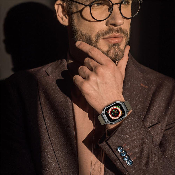 Leather Watch Band With Shockproof Case
