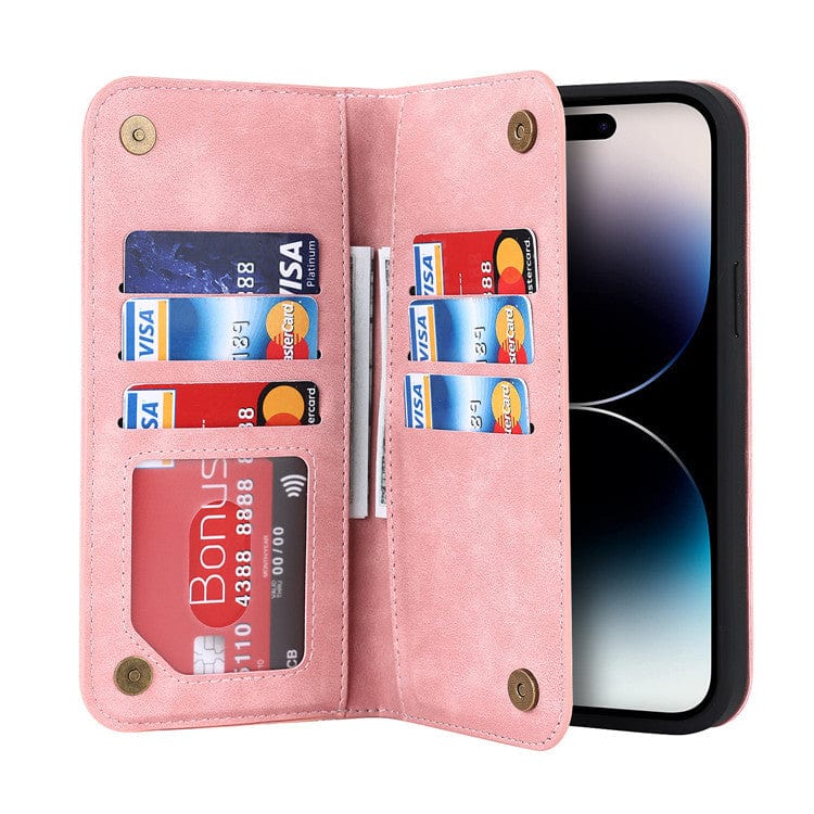 Leather Wallet Phone Case With Magnetic Charging iPhone 12 Mini / Pink CM2022112 Mini9-C-01-iPhone 12 Mini-Pink