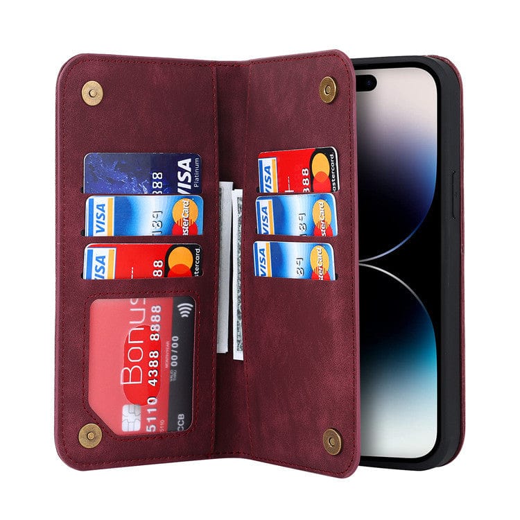 Leather Wallet Phone Case With Magnetic Charging iPhone 12 Mini / Red CM2022112 Mini9-C-01-iPhone 12 Mini-Red