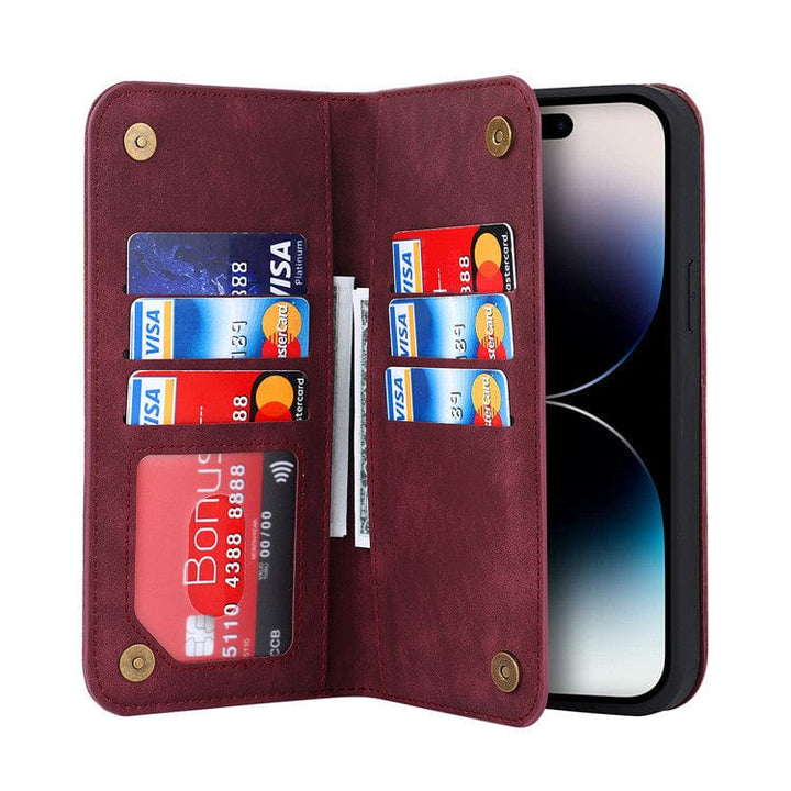 Leather Wallet Phone Case With Magnetic Charging iPhone 12 Mini / Red CM2022112 Mini9-C-01-iPhone 12 Mini-Red