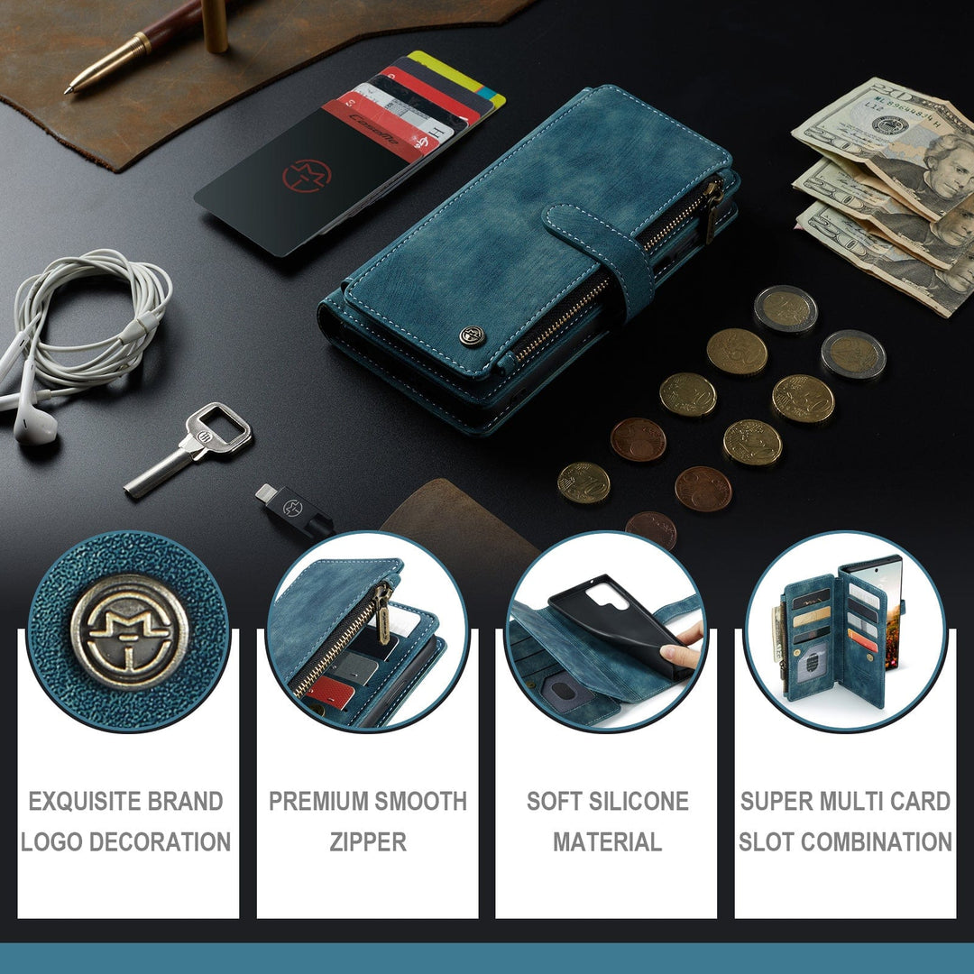 Zipper Leather Wallet Case For Samsung Galaxy