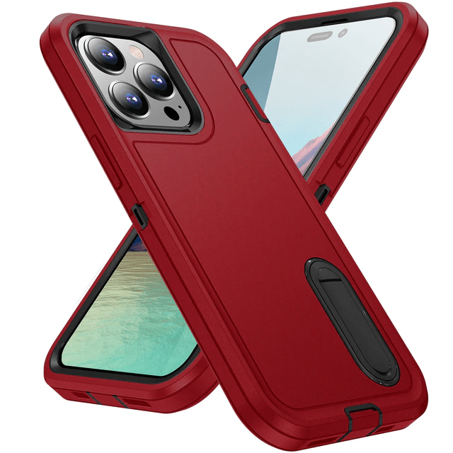 Shockproof Kickstand Phone Case iPhone 14 / Red & Black CM20230201-E-05-iPhone 14-Red+Black