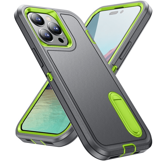 Shockproof Kickstand Phone Case iPhone 14 / Gray & Green CM20230201-E-05-iPhone 14-Grey+Green