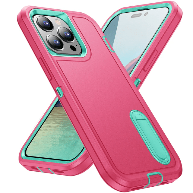 Shockproof Kickstand Phone Case iPhone 14 / Pink & Green CM20230201-E-05-iPhone 14-Pink+Green