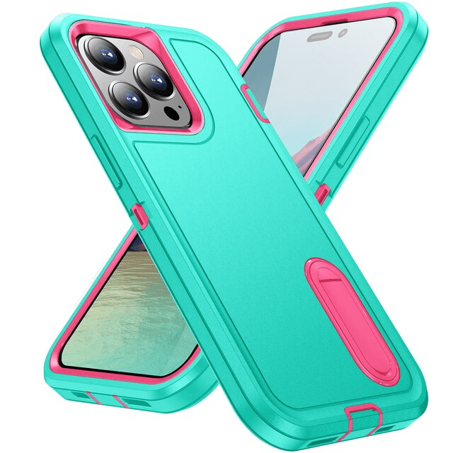 Shockproof Kickstand Phone Case iPhone 14 / Green & Pink CM20230201-E-05-iPhone 14-Green+Pink