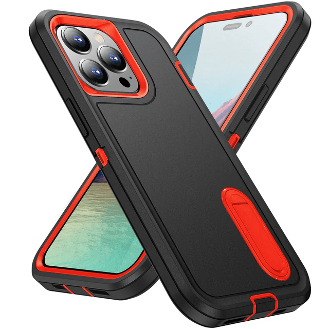 Shockproof Kickstand Phone Case iPhone 14 / Black & Orange CM20230201-E-05-iPhone 14-Black+Orange