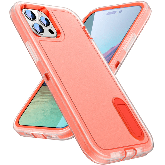 Shockproof Kickstand Phone Case iPhone 14 / Clear & Orange CM20230201-E-05-iPhone 14-Clear+Orange