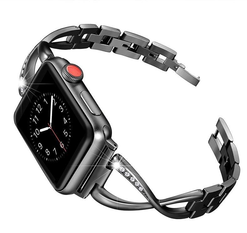 Rhinestone Bracelet Watch Band Black / 38mm, 40mm & 41mm DP180817S01