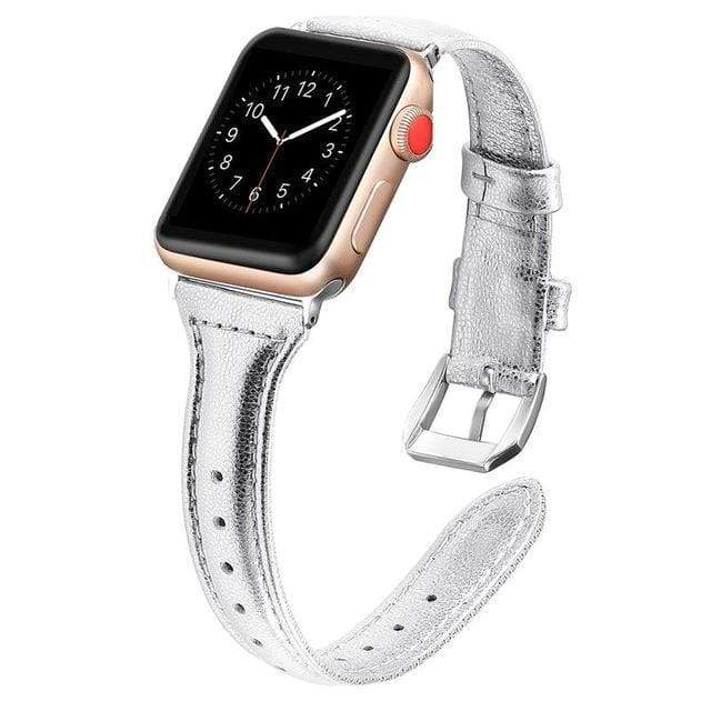 Slim Leather Watch Band Silver / 38mm / 40mm / 41mm DP190706S14