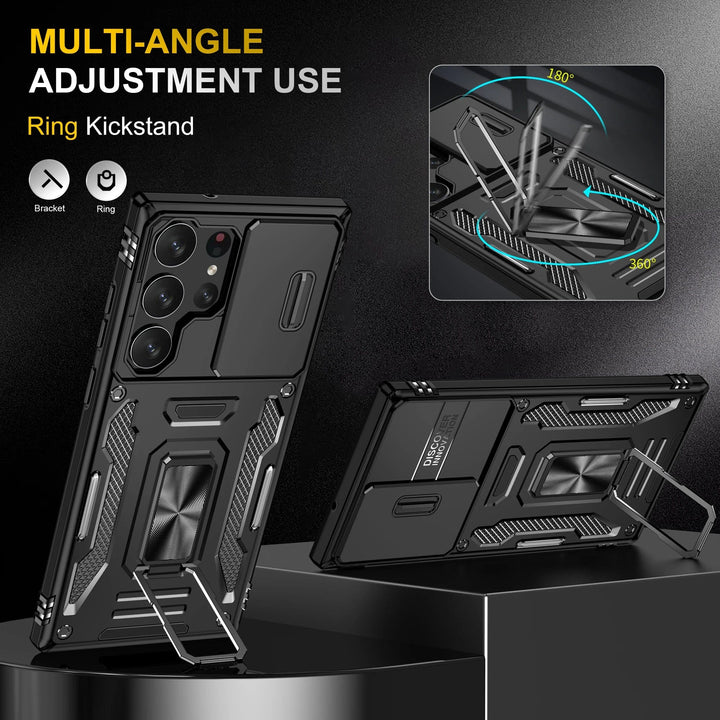 Magnetic Case With Kickstand & Camera Cover For Samsung S Series