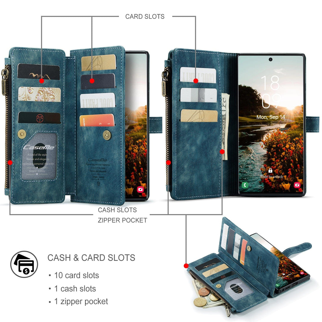 Zipper Leather Wallet Case For Samsung Galaxy