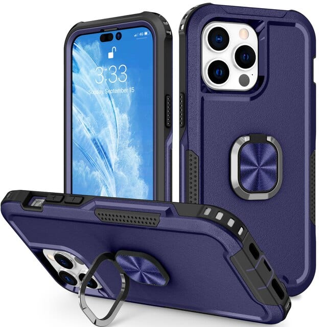 Heavy Duty Magnetic Phone Case With Ring Grip iPhone 14 / Blue CM20230201-B-02-iPhone 14-Blue+Black