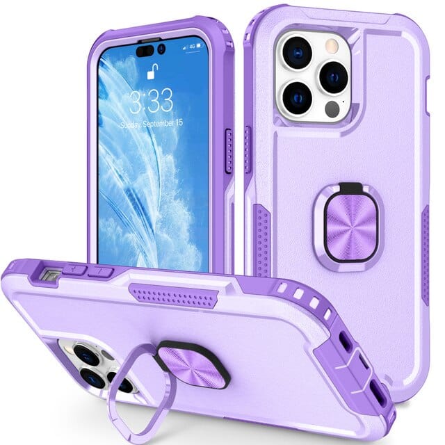 Heavy Duty Magnetic Phone Case With Ring Grip iPhone 14 / Purple CM20230201-B-02-iPhone 14-Purple