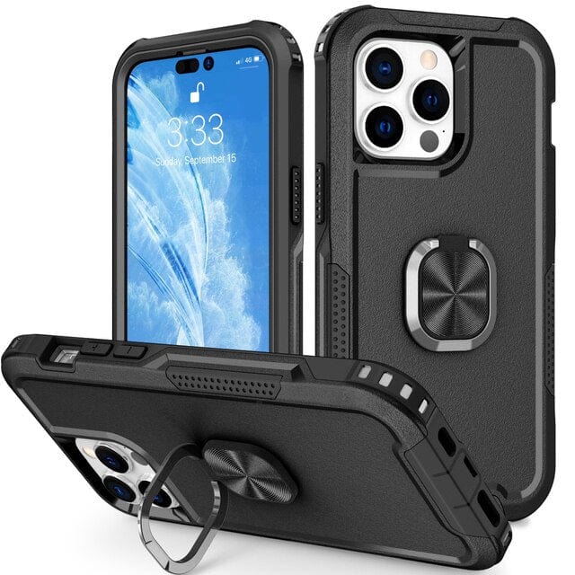 Heavy Duty Magnetic Phone Case With Ring Grip iPhone 14 / Black CM20230201-B-02-iPhone 14-Black