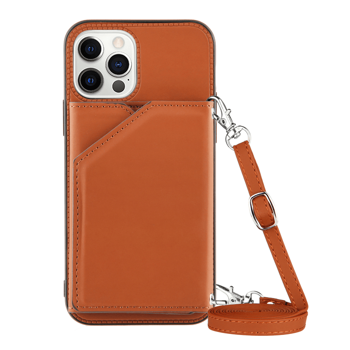 Crossbody Leather Wallet Phone Case iPhone 14 / Brown CM20220415-A-01-iPhone 14-Brown