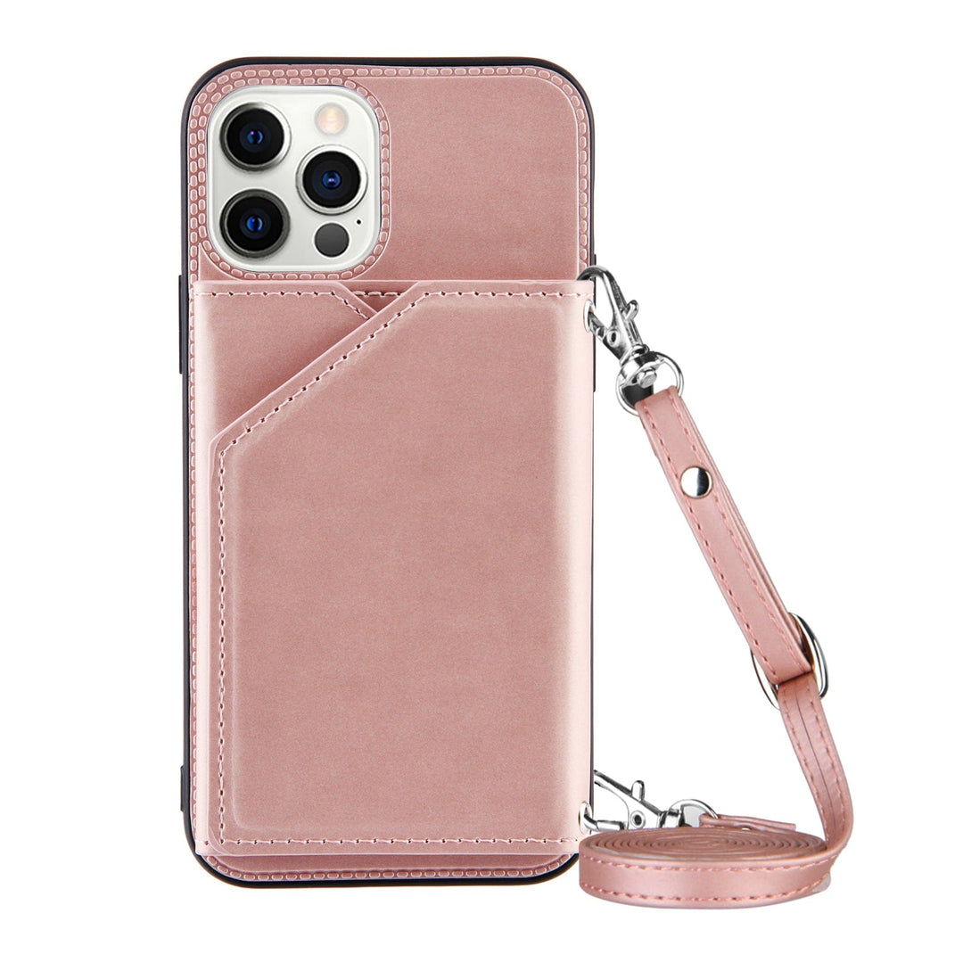 Crossbody Leather Wallet Phone Case iPhone 14 / Pink CM20220415-A-01-iPhone 14-Rose Gold
