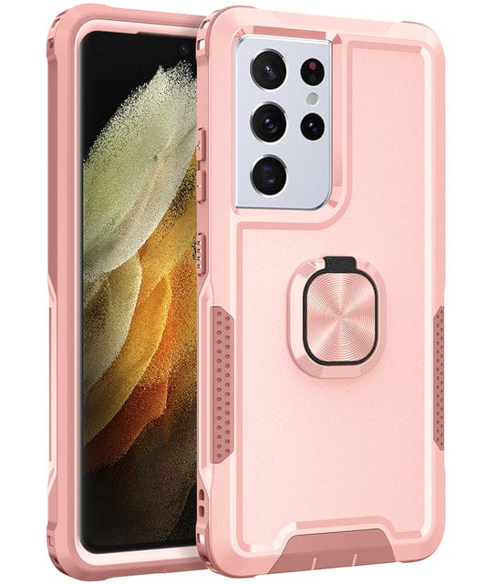 Heavy Duty Magnetic Case With Ring Grip For Samsung Galaxy Galaxy S23 / Pink CM20230201-A-01-Samsung S23-Rose Gold