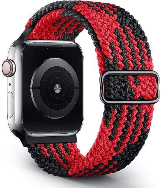 Adjustable Braided Nylon Watch Band Stripe Black Red / 38mm, 40mm & 41mm DP210426S06