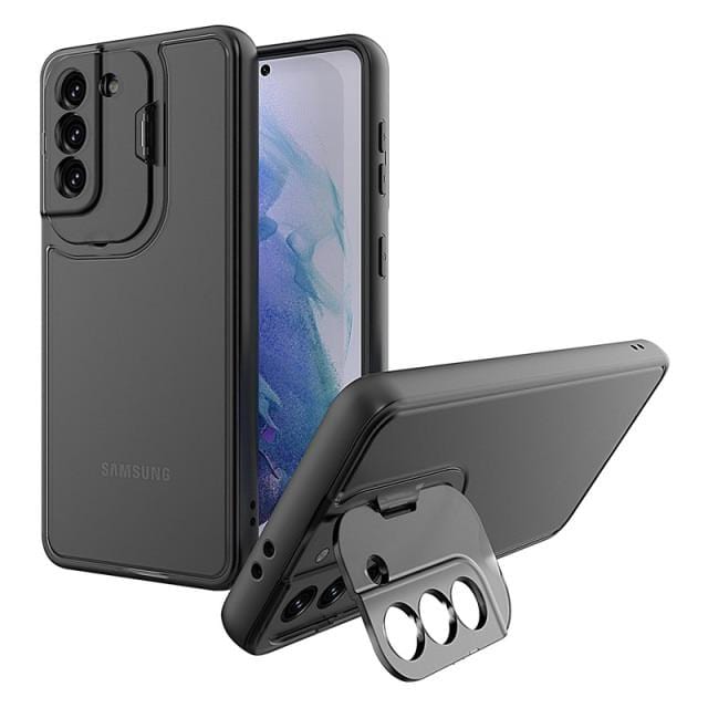 Shockproof Camera Kickstand Case For Samsung Galaxy Samsung S21 / Transparent Black W210814-for Samsung S21-Black-A