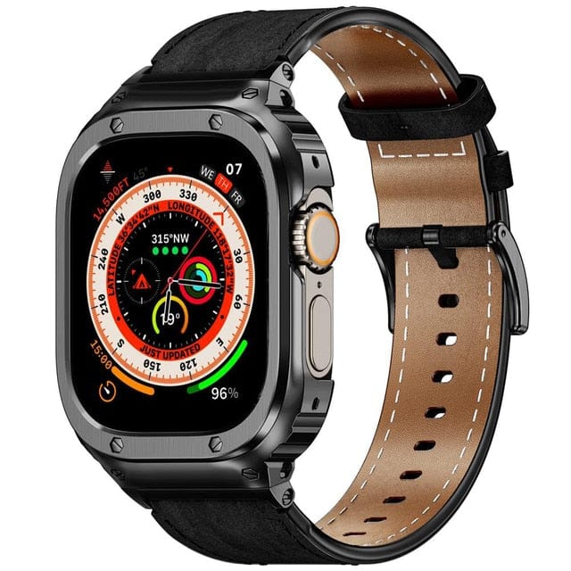 Leather Watch Band With Shockproof Case Black / 41mm DP2303152S03
