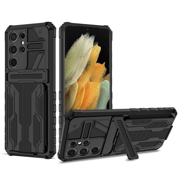 Shockproof Card Holder Case With Kickstand For Samsung Galaxy Samsung M02 / Black CM20211012-01-Samsung A02/M02-Black