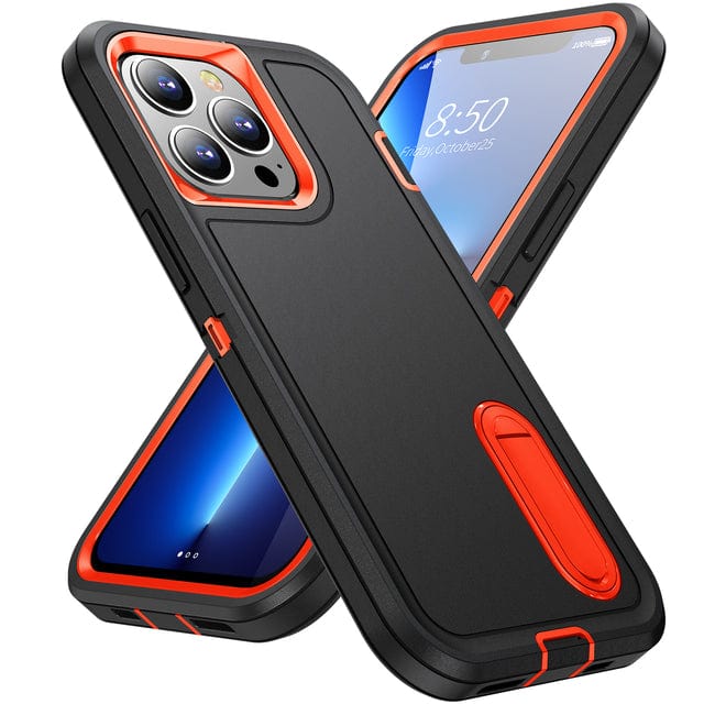 Shockproof Kickstand Phone Case iPhone 13 / Black & Orange CM20220509-A-01-iPhone 13-Black+Orange