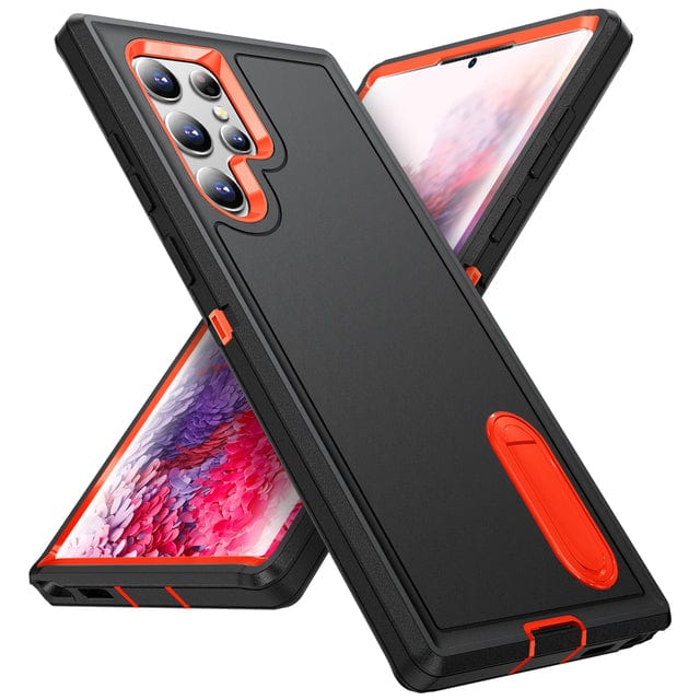 Shockproof Kickstand Case For Samsung Galaxy Galaxy S22 / Black & Orange CM20220509-A-01-Samsung S22-Black+Orange