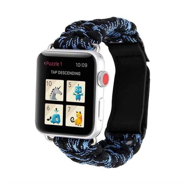 Survival Paracord Watch Band Black Blue / 38mm, 40mm & 41mm DP191212S03